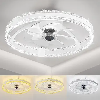 Ventiladores de techo con luz y control remoto, ventilador de techo de montaje plano bajo de 20" con 6 velocidades y 3 temperaturas de color, 3000-6500K, ventilador de araña LED regula