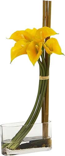 Miniatura 2 de Nearly Natural Crema artificial de lirio de cala de 18" con arreglo de bambú