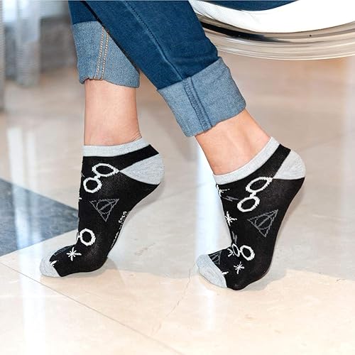 Miniatura 6 de Harry Potter Calcetines tobilleros para adultos, paquete de 5 unidades, negro+gris, tallas 4-10, Gris