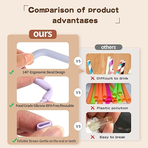 Miniatura 3 de Pajitas de silicona reutilizables, 4 popotes empalmables con cepillo de limpieza para estuche de viaje, pajitas de silicona de longitud ajustable