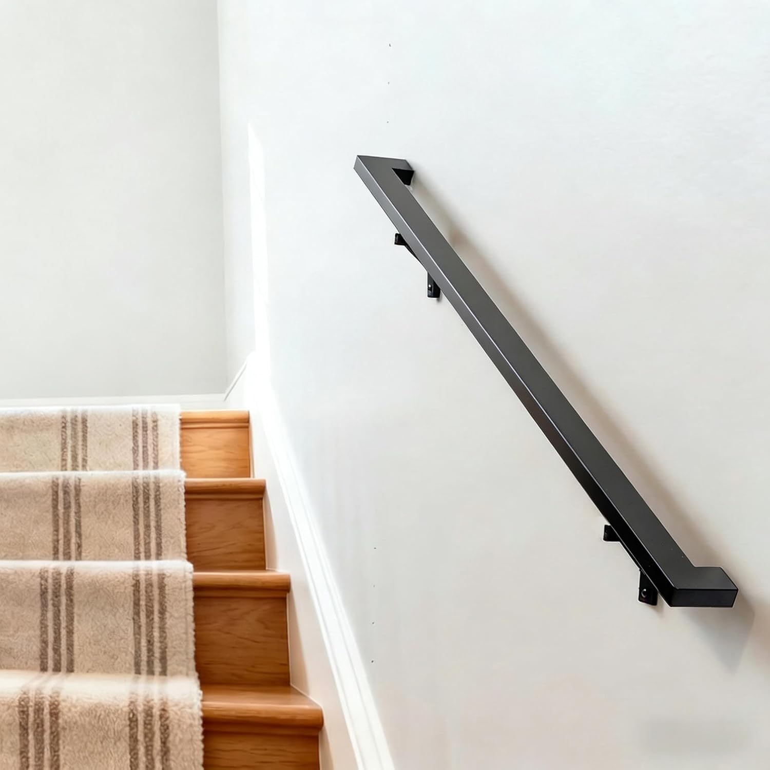 Handrails Kit for Indoor Stairs & Outdoor Stairs，Modern Aluminum Handrail Set,2" X1" Grab bar with ADA 90° wall Return end，Adjustable 304 Stainless Steel Brackets ADA (Matte Black, 3 FT)