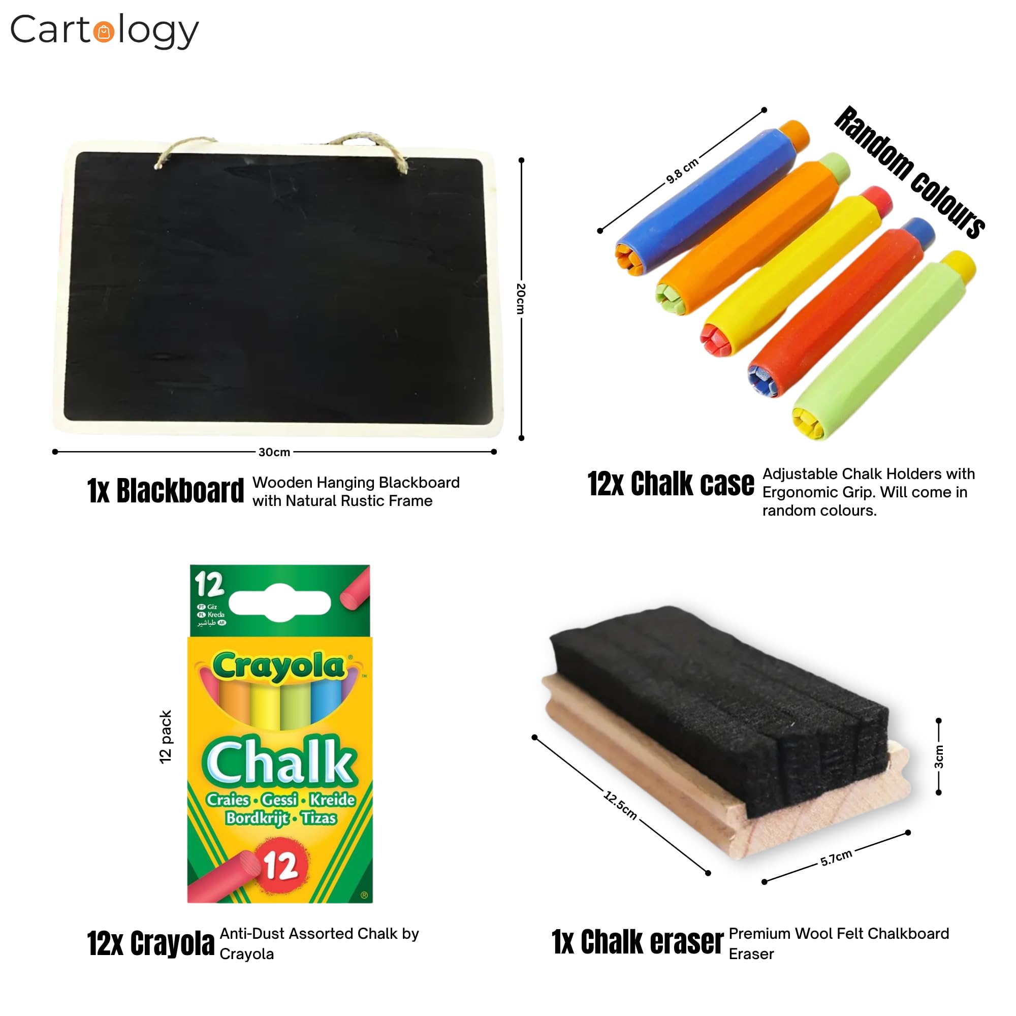 Kids Chalkboard Set including Chalk, Includes Blackboard, Crayola Anti-Dust Chalk, Board Eraser & Chalk Holders - Image 2