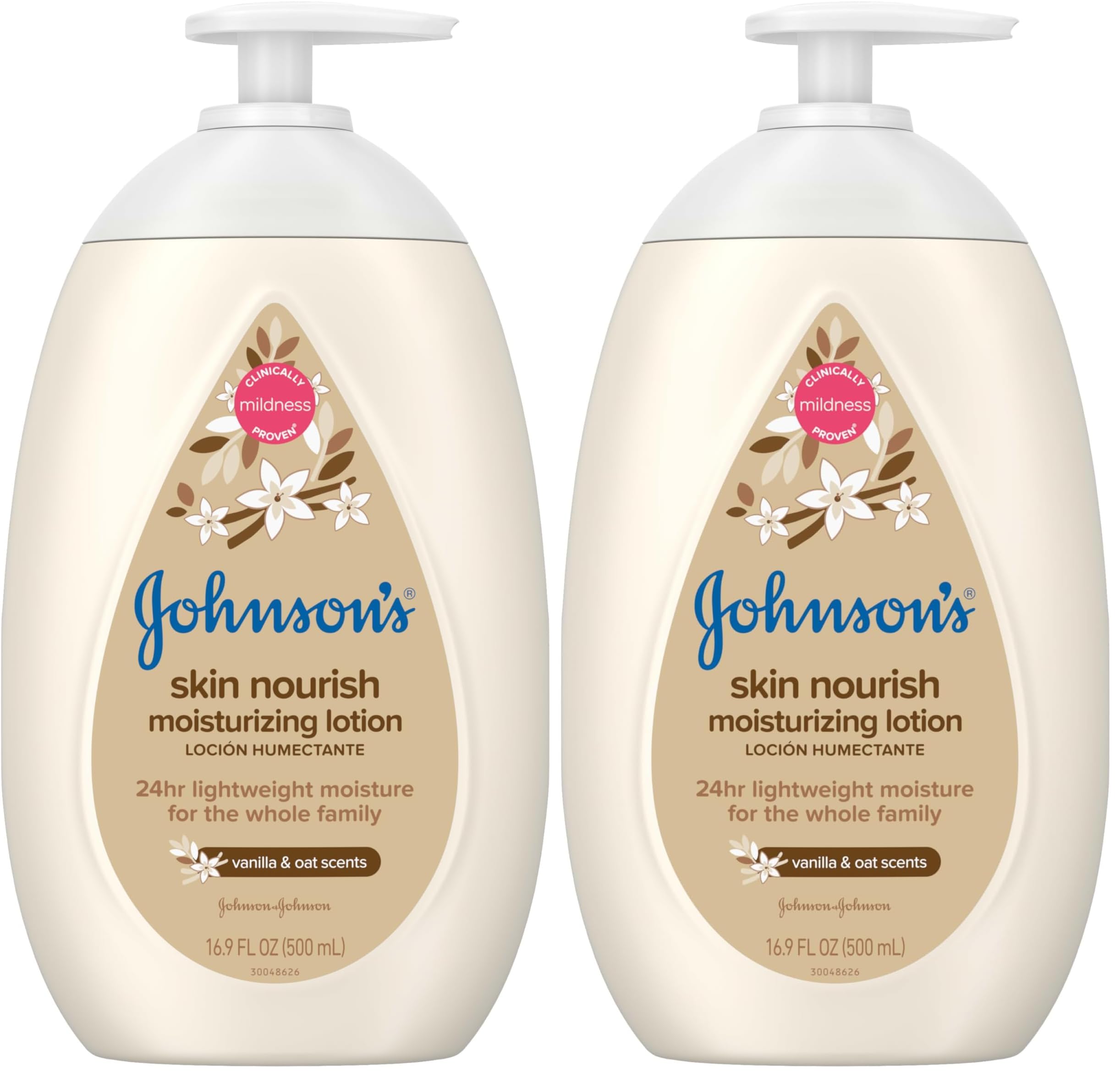 Skin Nourish Moisturizing Baby Lotion for Dry Skin with Vanilla & Oat Scents, Gentle & Lightweight Body Lotion for The Whole Family, Hypoallergenic, Dye-Free, 16.9 fl. oz (Pack of 2)