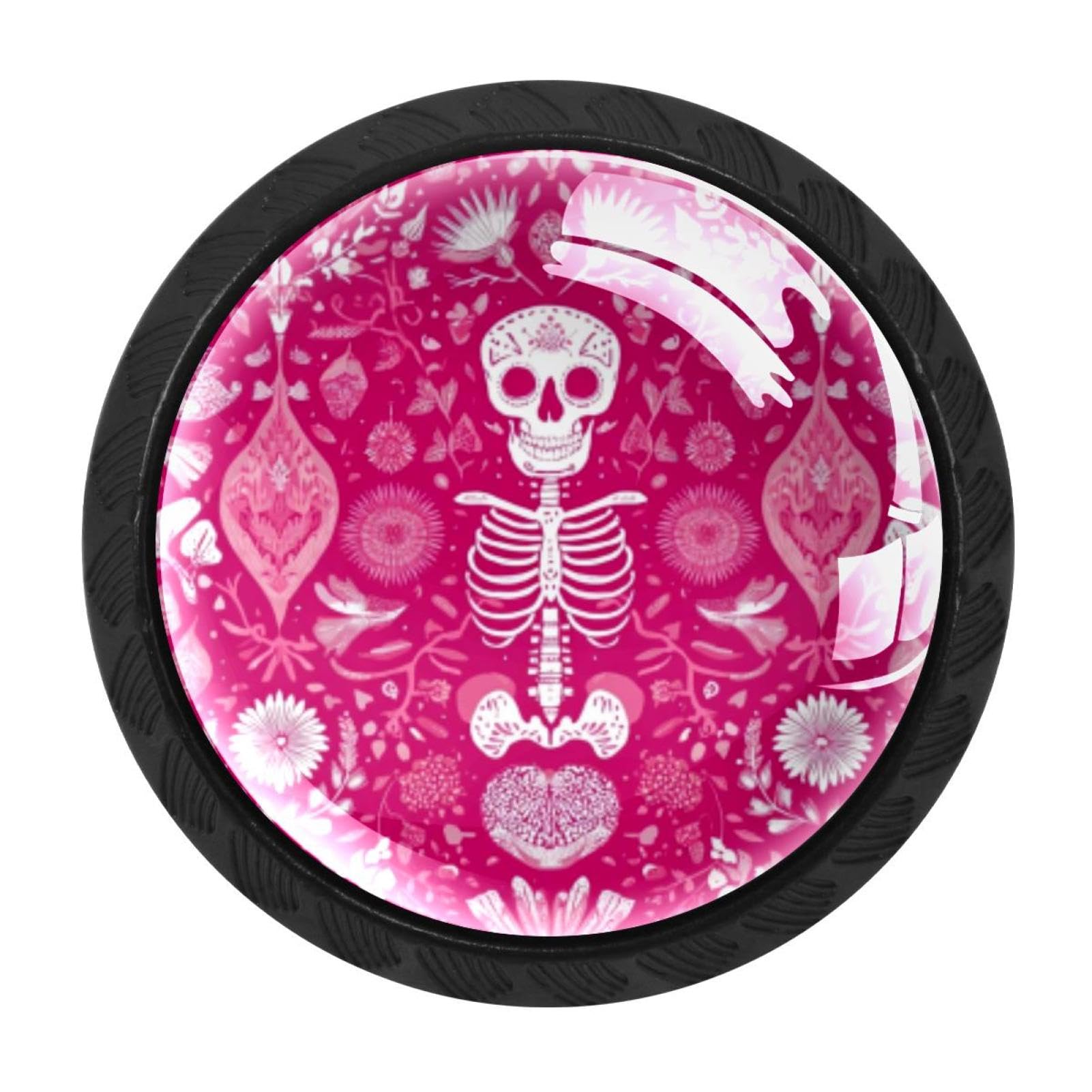 CHENZZZZ 4 Pieces Kitchen Cabinet Drawer Dresser Door Knobs Pulls Handles, Skeleton Pink Pattern (3)