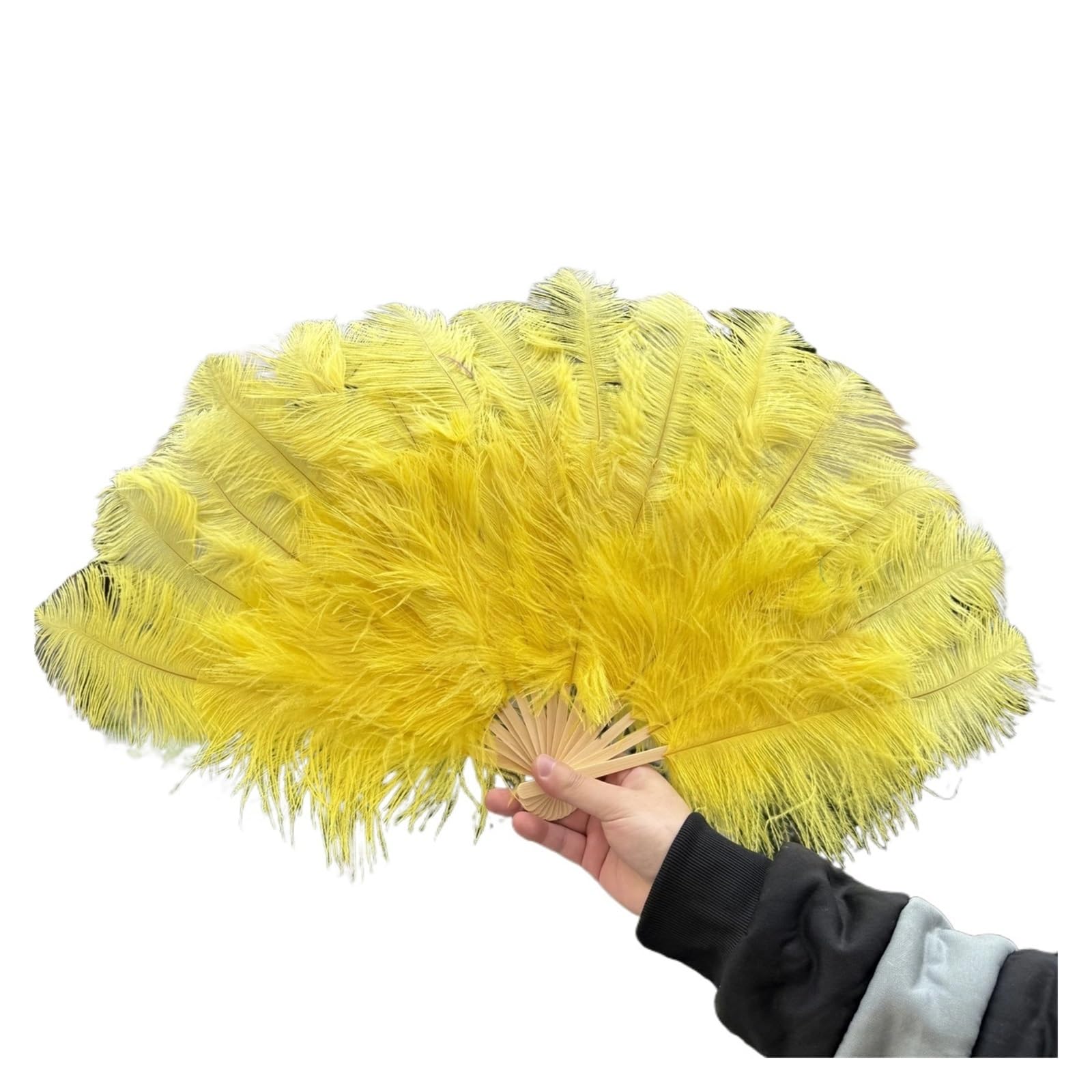 MDSRFGN Feather Dance Fan Natural Handheld Folding Fan 70x40cm Plume for Dance Party Stage Carnival Performance Props(Yellow,10 PCS 70cmx40cm)