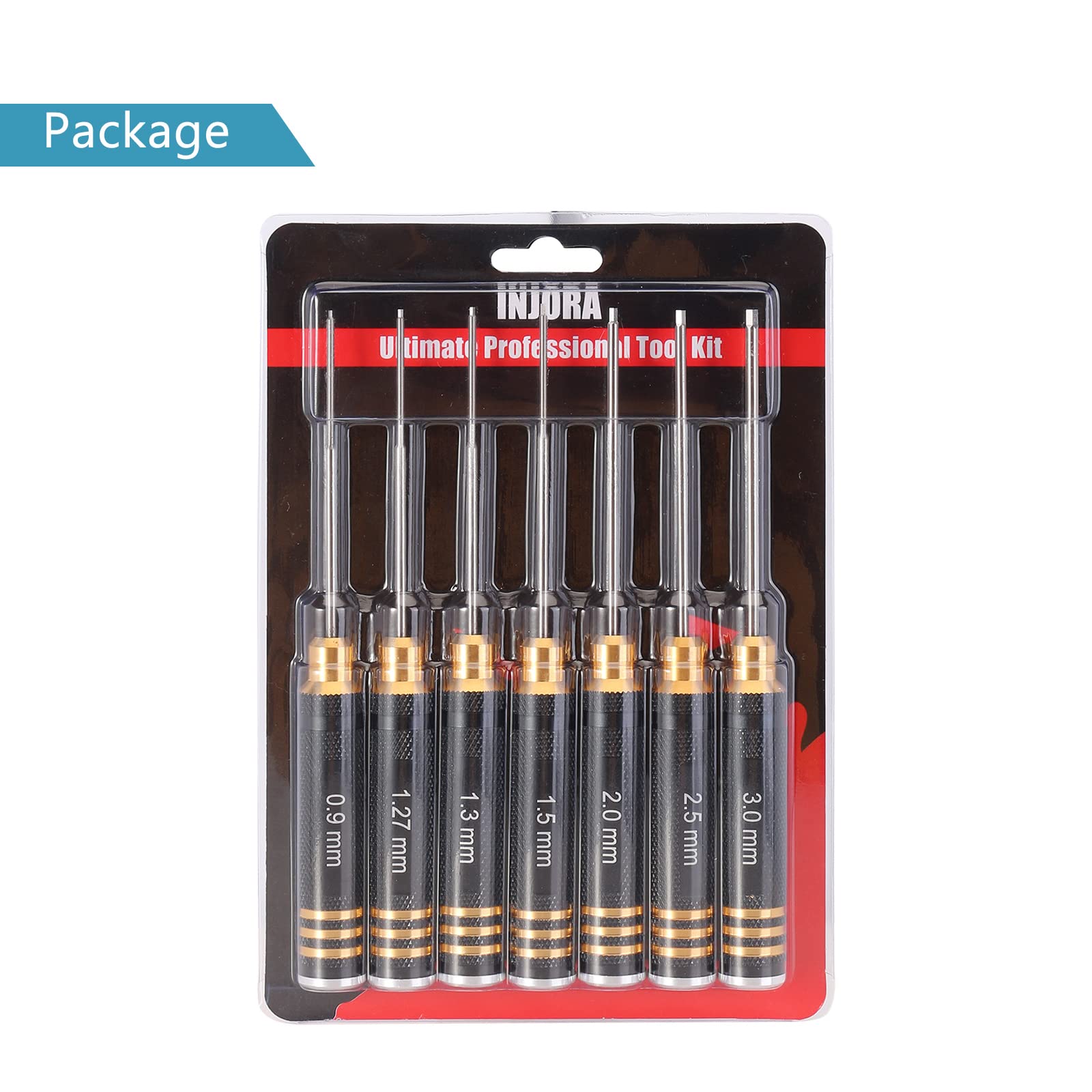 INJORA Sechskant Schraubendreher 7 in 1 RC Werkzeug Satz Allen Wrenches Reparatur 0.9 1.27 1.3 1.5 2.0 2.5 3.0mm Hexagon Head Screwdriver Wrenches für RC Model Car Drone Boat Helicopter