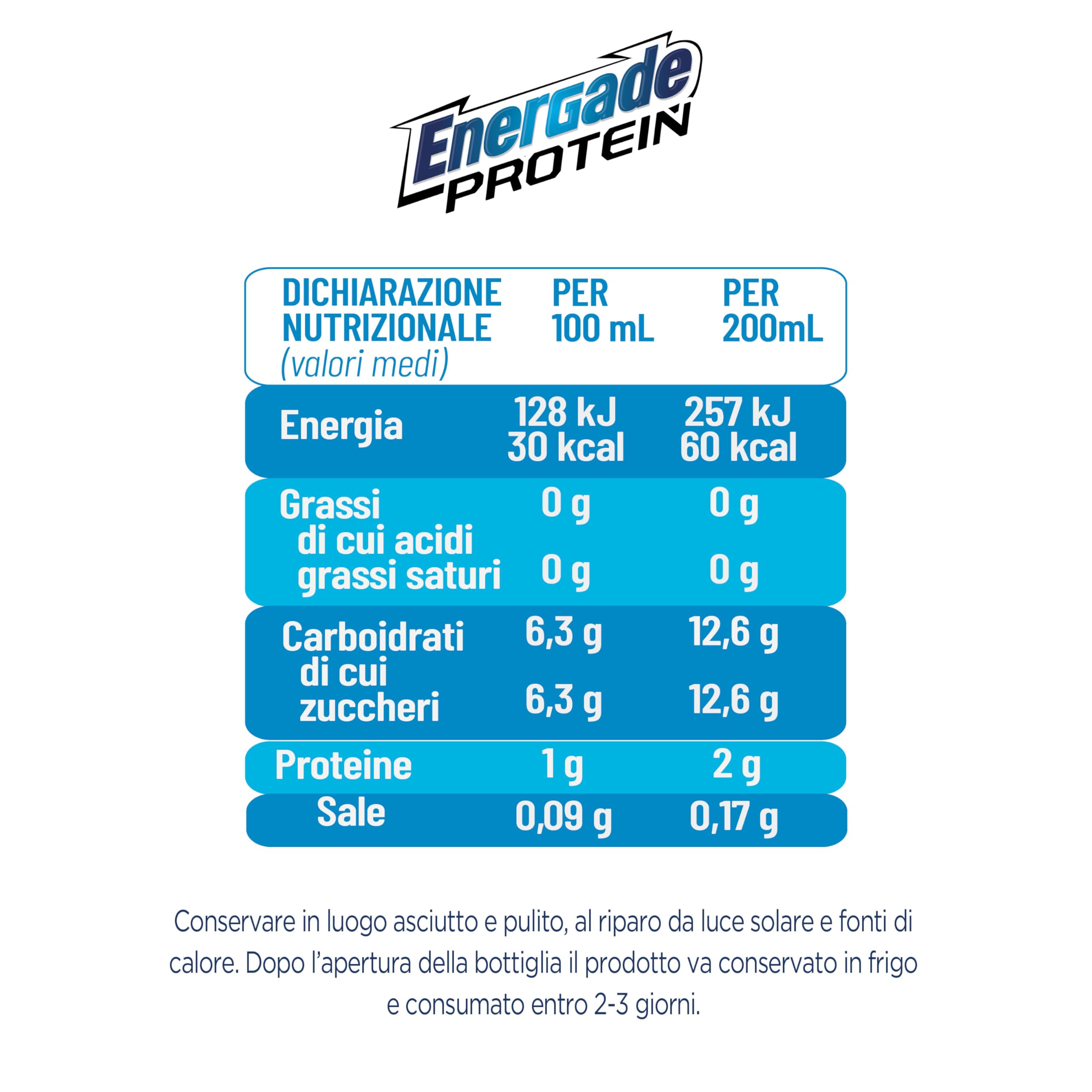 Energade Protein, Bevanda Reintegrante 12x0,75L, Gusto Ice Blue, Con Sali Minerali e Proteine, Perfetta Per L'Attività Fisica, Tappo Push&Pull, Formato Sportivo per Idratazione in Movimento