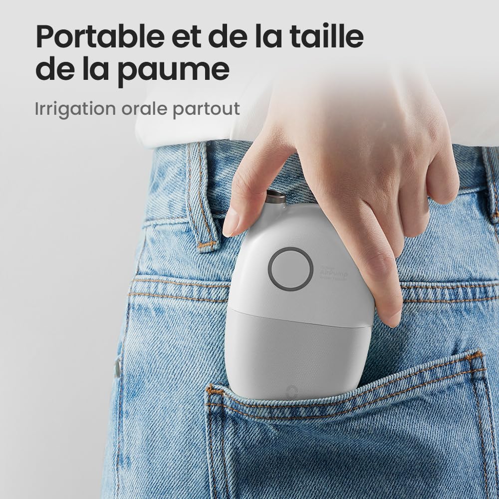 Oclean AirPump 10 Hydropulseur Dentaire Sans Fil, Jet Dentaire Portable avec 3 Modes, Idéal pour Appareils Orthodontiques et Aligneurs, Jusqu’à 40 Jours d’Autonomie, Gris