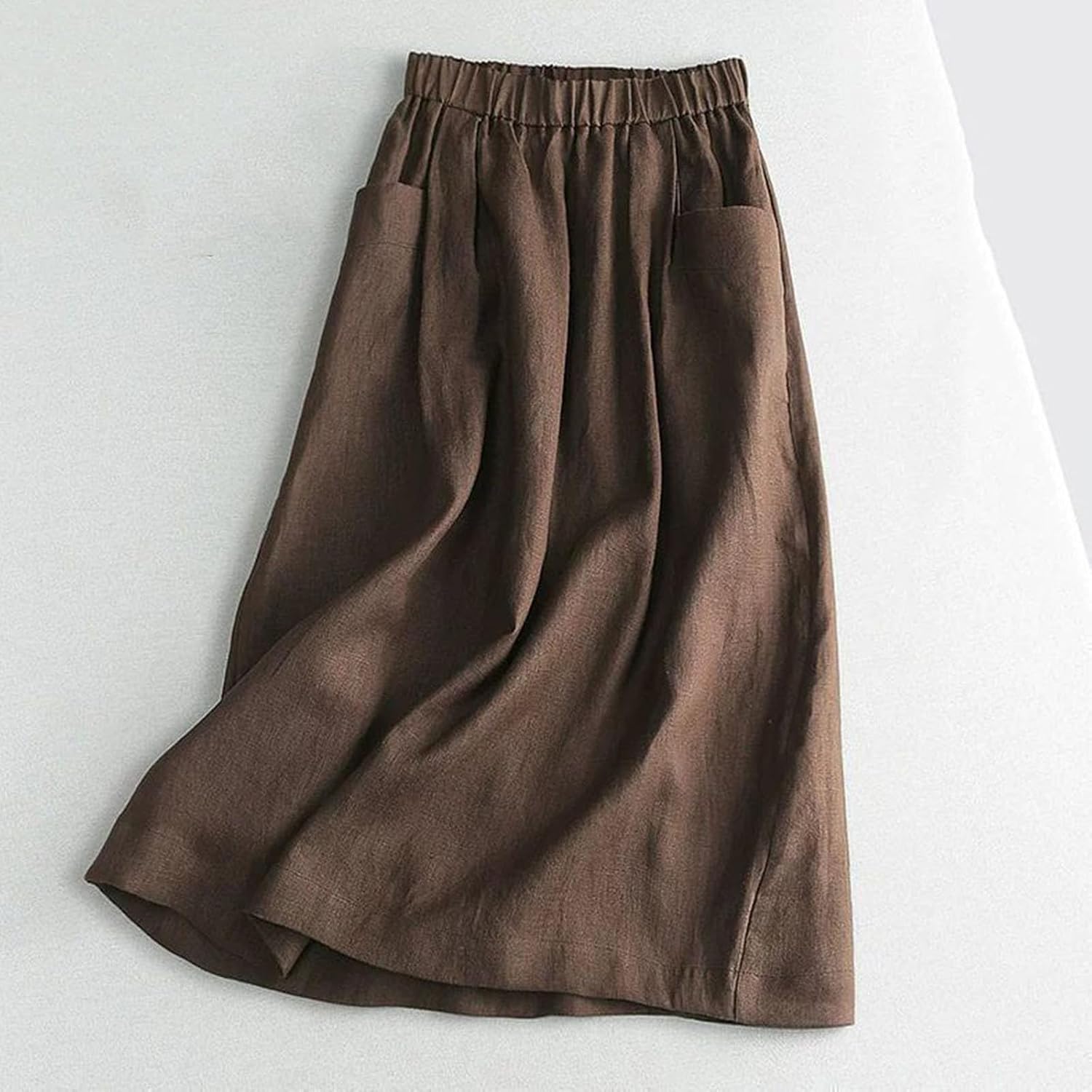 Plus Size Midi Skirt for Women Casual Elastic High Waist Boho Flowy A-line Spring Fall Solid Long Skirts with Pockets