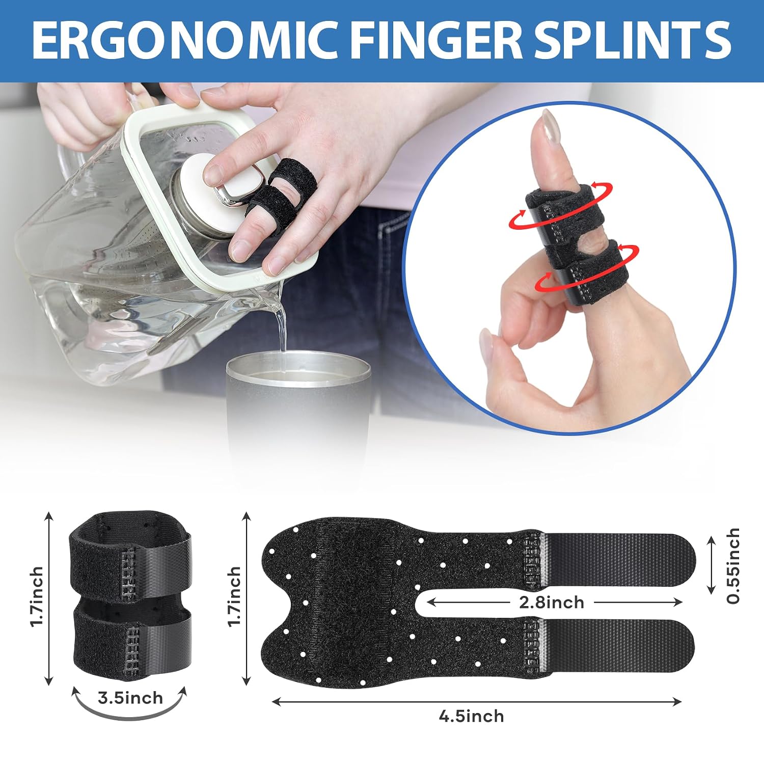 5 PCS Breathable Trigger Finger Splint, Adjustable Finger Brace, Thumb Brace for Broken Strained Arthritis for Thumb, Middle, Index, Ring, Pinky Finger Splint (5, Black)