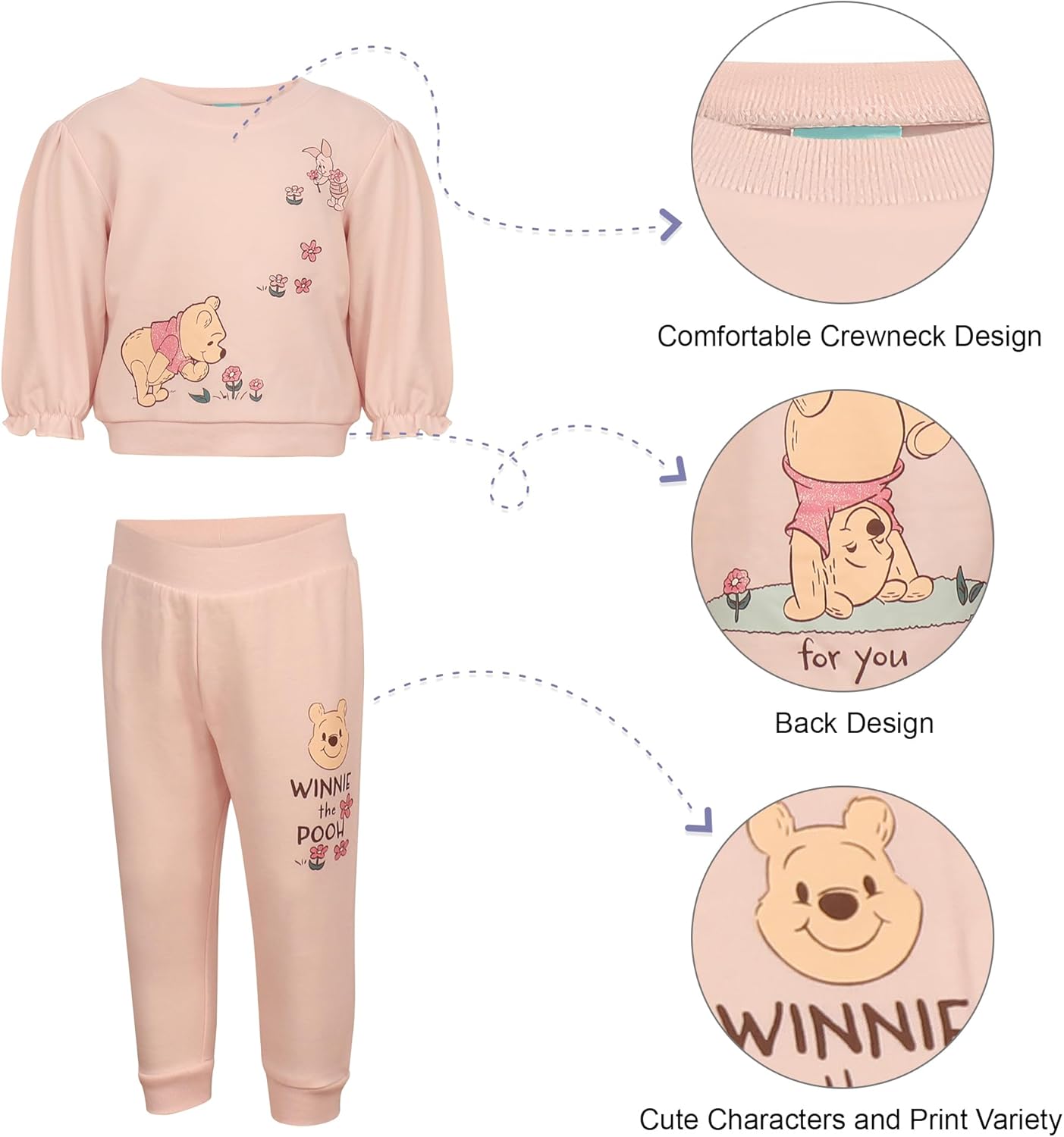Magic Threadz Disney Clothes Baby Girls Sweatshirt & Pants Set – Jessie Winnie the Pooh Marie Stitch & Minnie Mouse (12M–24M) - Image 6