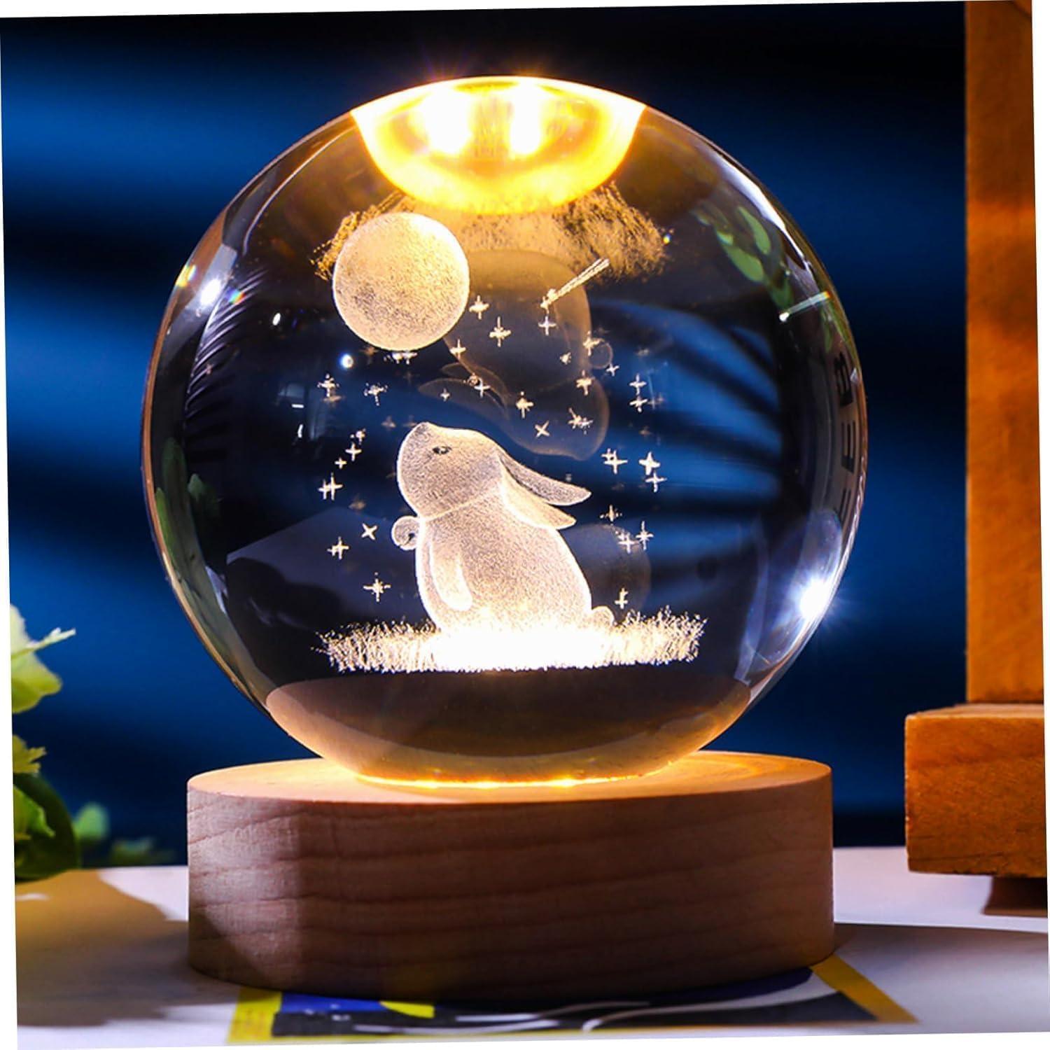 Buy Jenvora 3D Galaxy Crystal Ball Night Light with Wooden Base