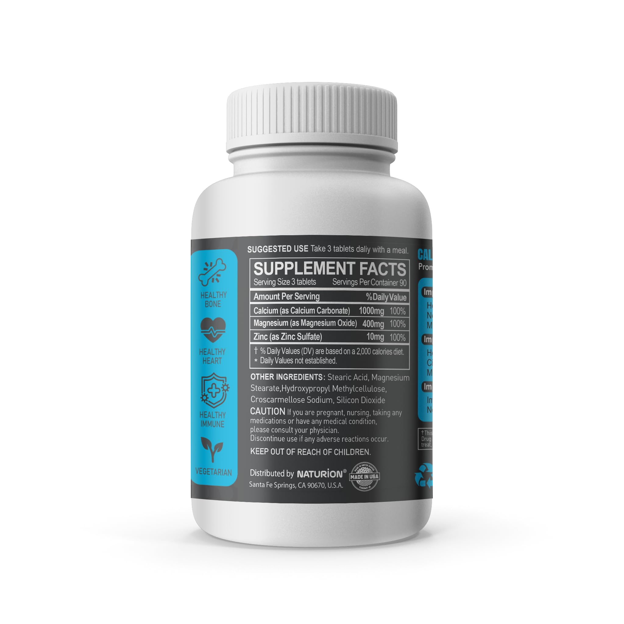 Calcium Magnesium Zinc Supplement - 3-in-1 Complex with 1000mg Calcium, 500mg Magnesium, 10mg Zinc - Bone, Muscle & Immune Support - 270 Tablets, 90 Day Supply — Amazon image 3