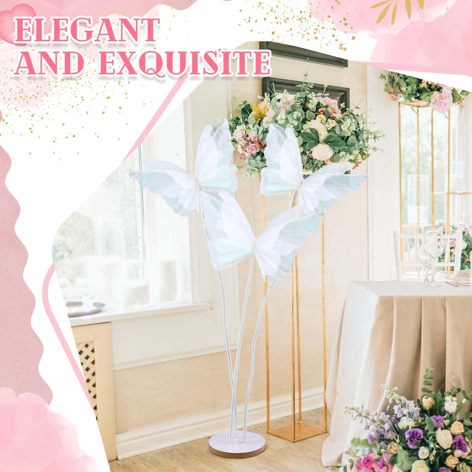 Havawish Riesige Schmetterlings-Dekoration, riesige künstliche Gaze-Schmetterlinge mit Standfuß für Hochzeit, Kirche, Party, Geburtstag, Zuhause, Garten, Hintergrunddekorationen (3 Stück, weiß