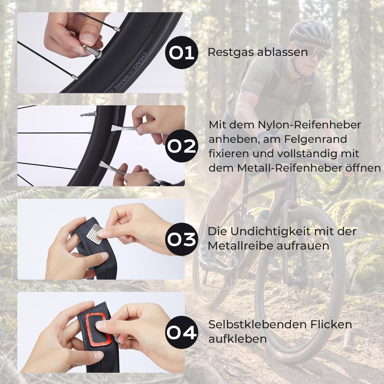 Fahrradflickzeug Set für unterwegs, 17 in 1 Fahrradwerkzeugset abziehbar, Fahrrad Reparaturset Multitool Satteltasche für Fahrrad Zubehör Ebike Kit Mountainbike Reparatursatz