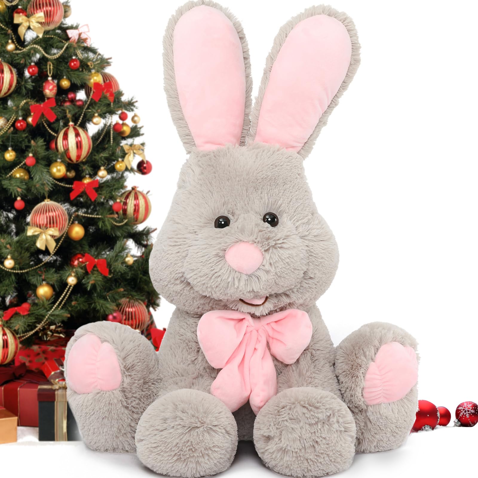 MorisMos Giant Bunny Stuffed Animal, 31.5'' Large Grey Rabbit Plush Toy with Pink Ears, Soft Toy for Girls/Boys, Ideal Gift for Easter, Halloween, Christmas, Cuddling, Snuggling