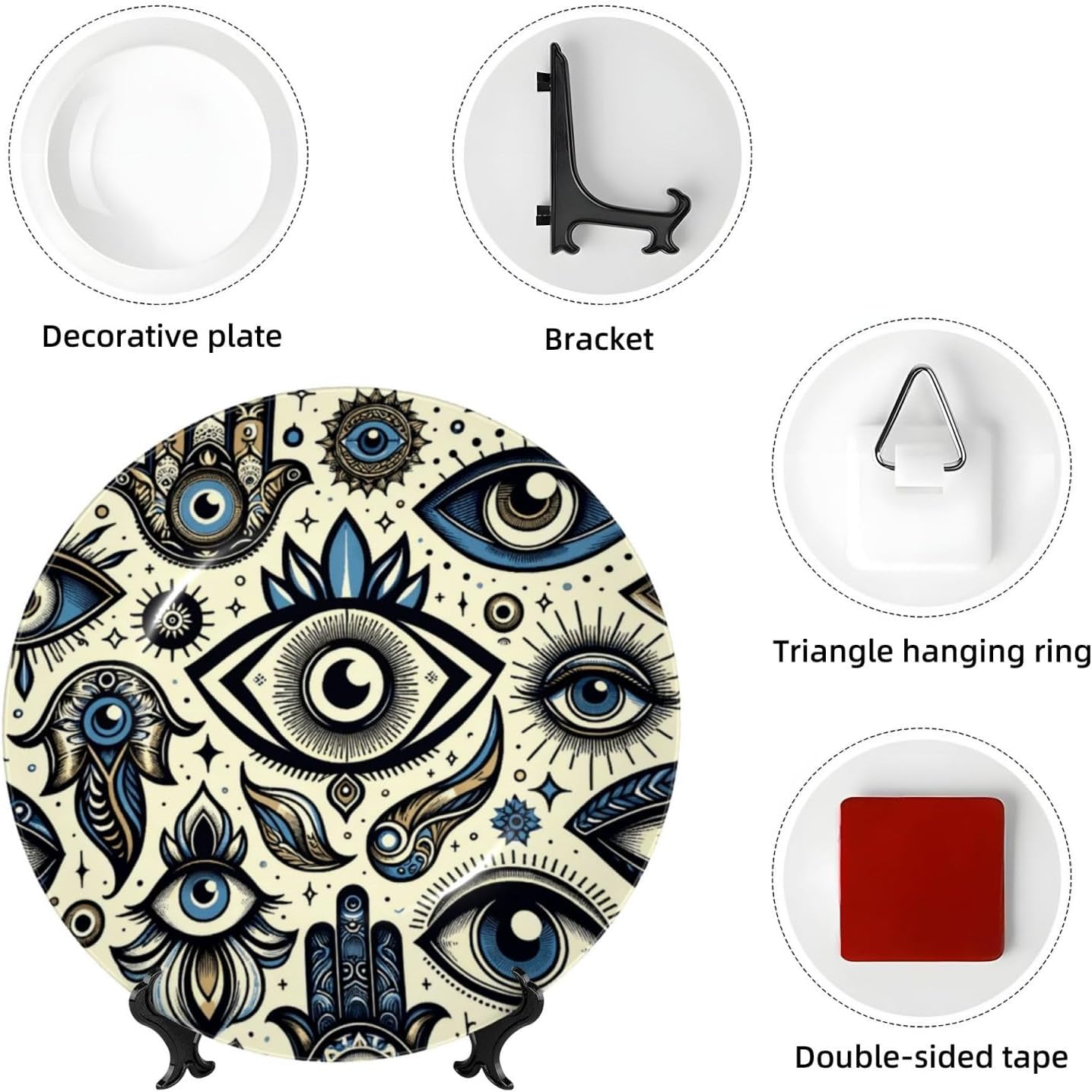 Luck-Evil-Eyes 10 Inch Decorative Plate With Stand, Elegant Display Wall Plate For Home Decor