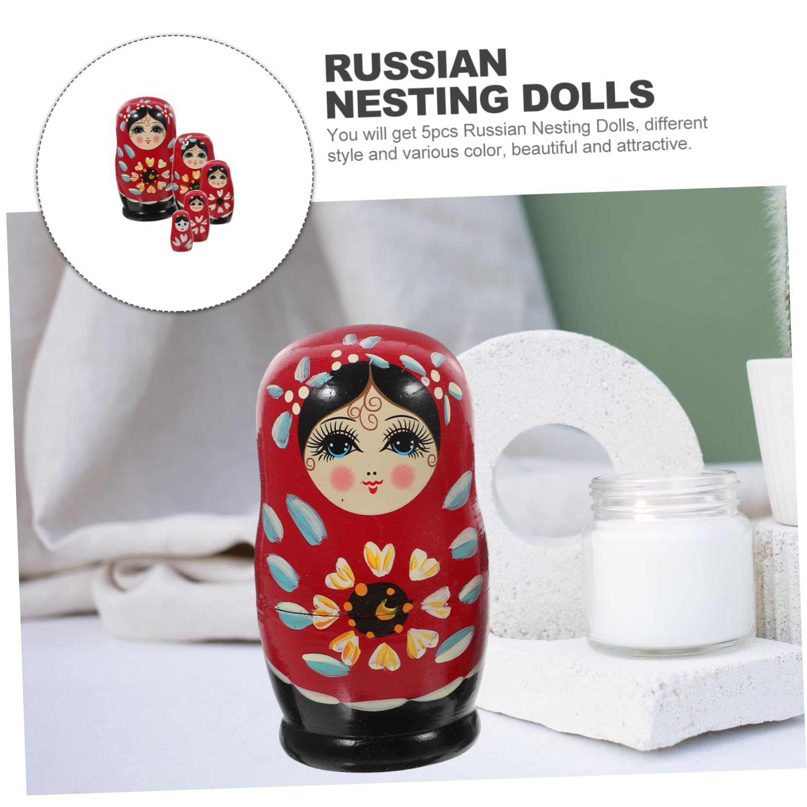 Garneck Set De Poupées Russes Matriochka Bois Peintes Main Jouets Garçon Fille Décoration Maison Rouge Jeu Educatif Bambins