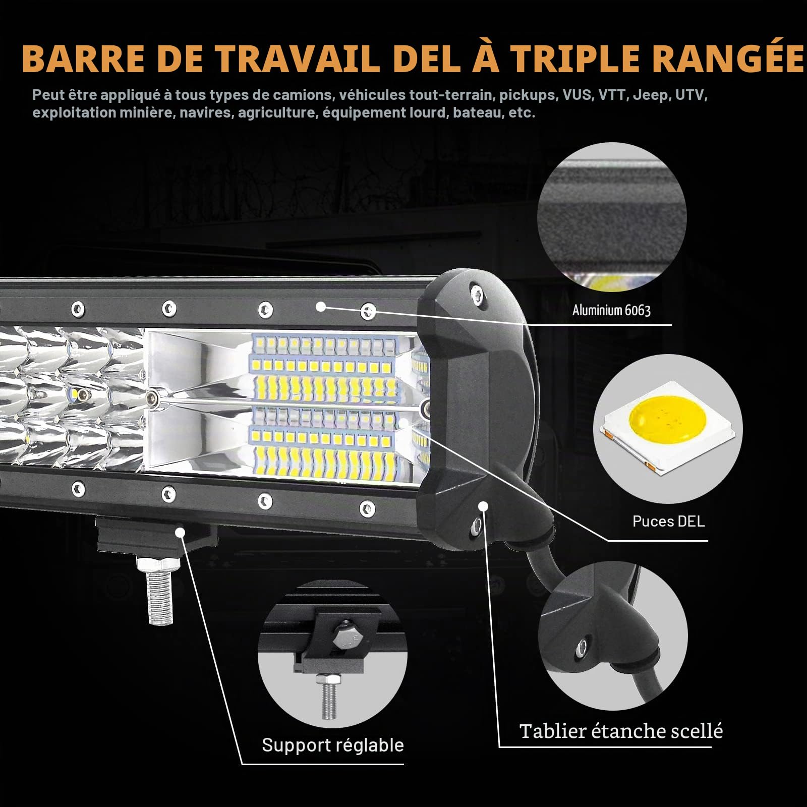 SKYWORLD 23 pouces 59cm 324W Barre Led 4x4 avec 12V Faisceau de Câblage Kit