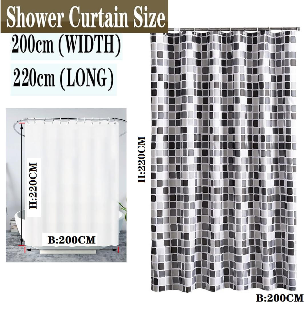 Tenda da doccia 200 x 220 cm (larghezza x altezza), antimuffa, antibatterica, impermeabile, con 12 tende da doccia (mosaico, 200 x 220 cm (larghezza x altezza)