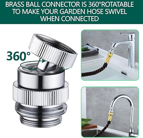 Vista 15 de Adaptador de manguera de jardín a grifo, adaptador de manguera de jardín de latón de 3/4 pulgadas con aireador, giratorio de 360 grados para cocina