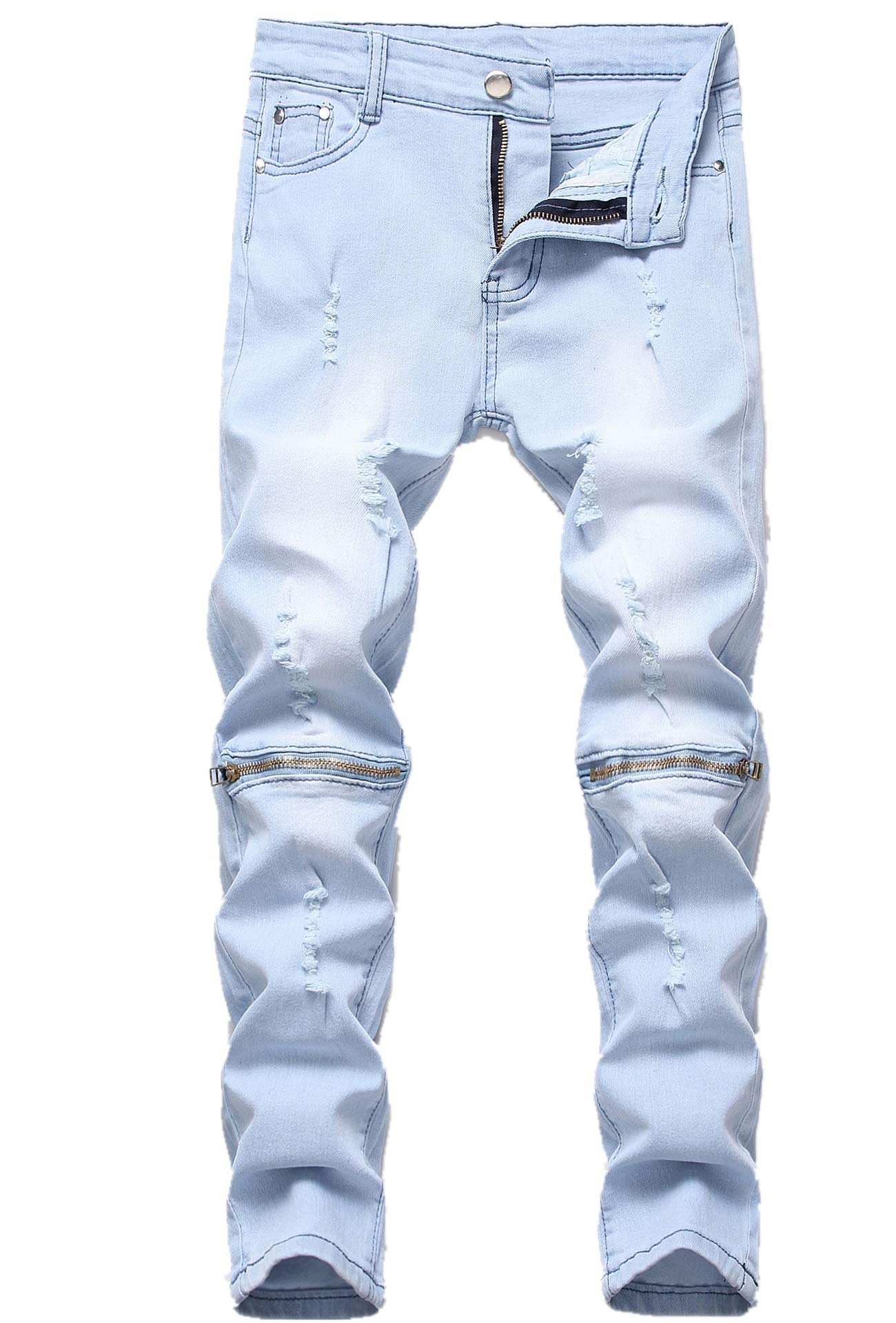 Fredd MarshallBoys' Ripped Skinny Slim Fit Jeans with Zipper and Holes