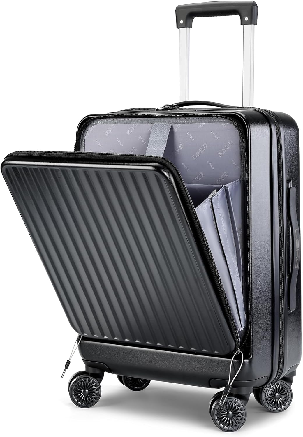 Lekebobor Carry On Luggage 22x14x9 Airline Approved, 20 Inch Hard Shell Suitcase with TSA Lock, Front Pocket & Spinner Wheels for Business Travel, Black Black 20 inch