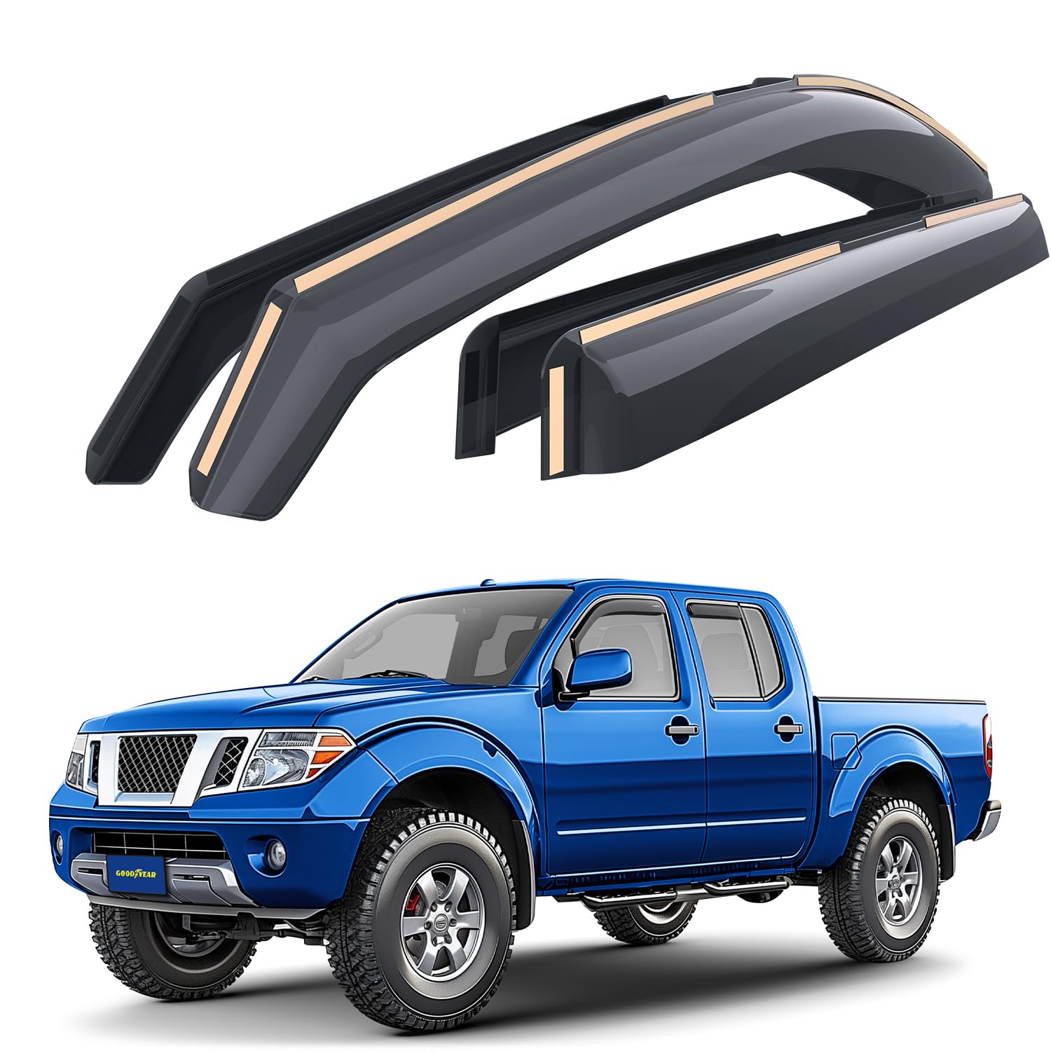 Goodyear Shatterproof in-Channel Window Deflectors for Trucks Nissan Frontier 2005-2021 Crew Cab, Rain Guards, Window Visors for Cars, Vent Deflector, Truck Accessories, 4 pcs- GY003428LP