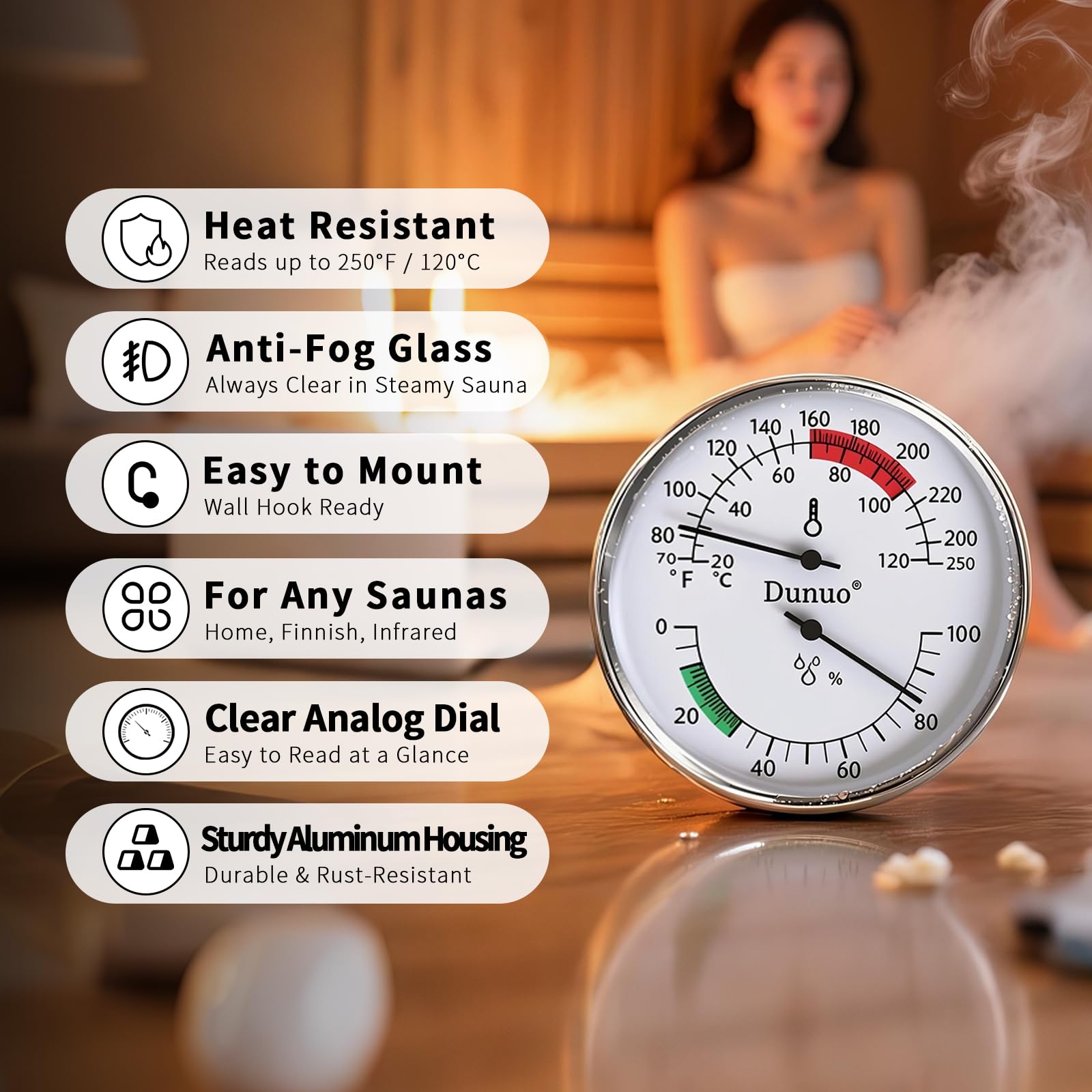 Aluminum Sauna Thermometer - Temp & Humidity -2 Aluminum Sauna Thermometer - Temp & Humidity -2