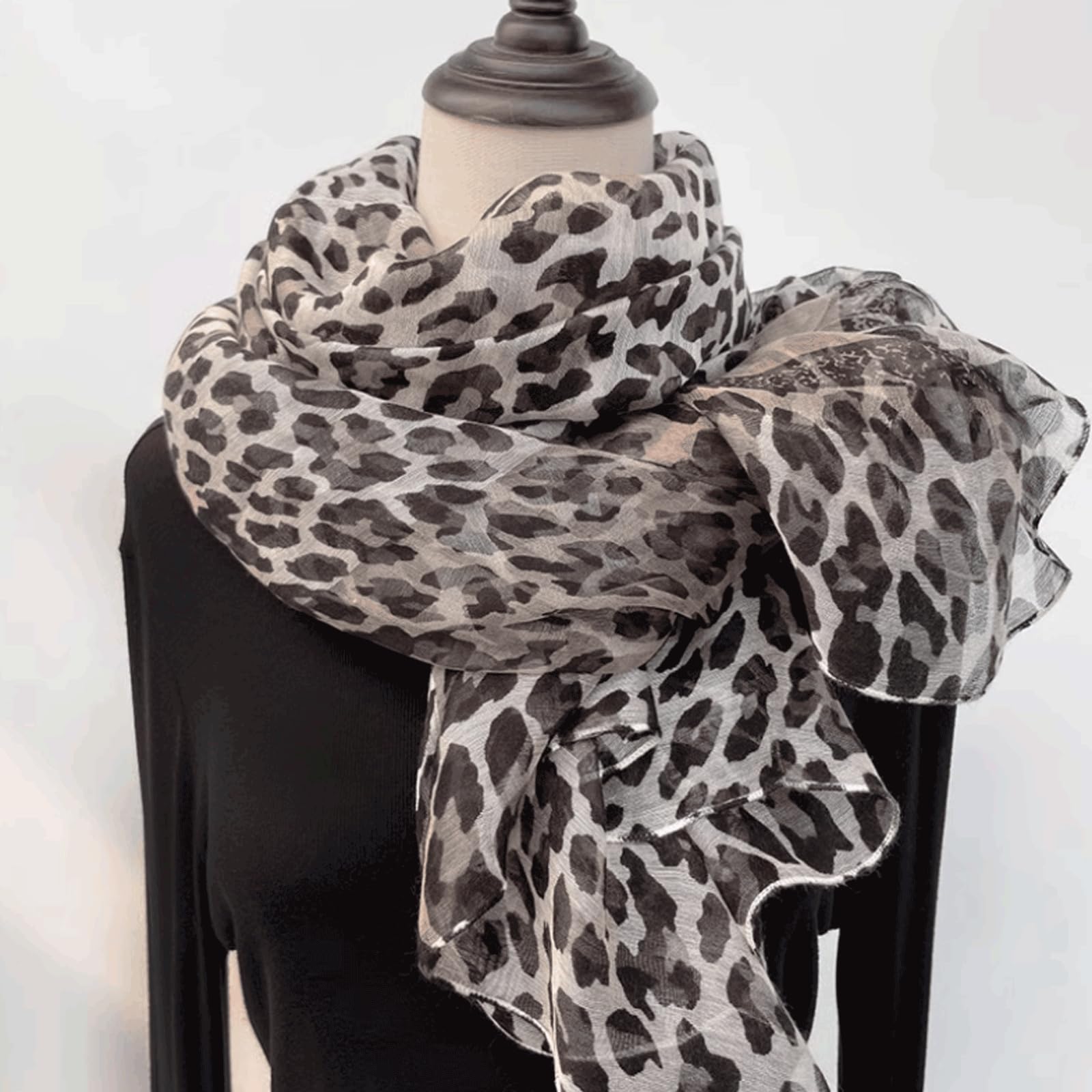 Bufanda de Seda de Lana con Borde Satinado, Bufanda de Gasa para el Cuello, Estola Fina Transpirable, Chal Elegante, Estola, pañuelo de Gran tamaño
