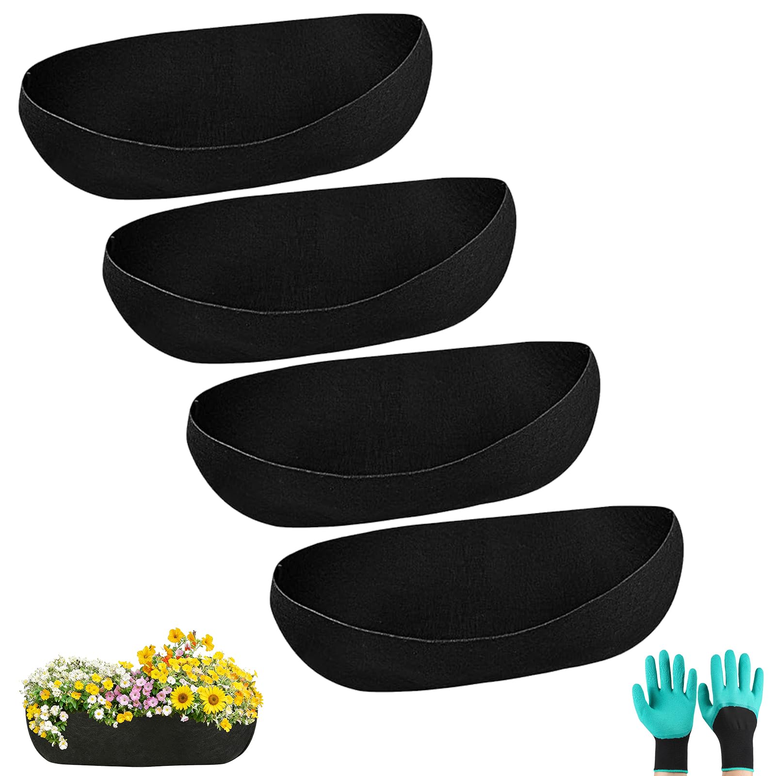 SIMDAO 4PCS 24inch Hanging Basket Liner, Outdoor Planter Liners with Glove, Black Flower Basket Liner, Felt Window Box for Garden, Planter Flower, Wall Hanging