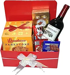 Cesta Natal Premium Com Panetone, Chocolate Suíço, Vinho