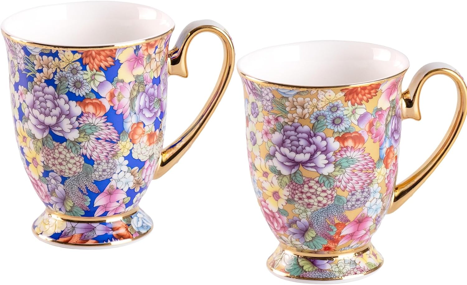 KAMMAK Ceramic Teacups - 350ml/11.8oz Coffee Cup - Set of 2 Hand-Painted Ceramic Cups - Small Vintage Mate Cup - Cute Mugs for Women - Ideal for Birthday, Afternoon Tea & Housewarming Gifts