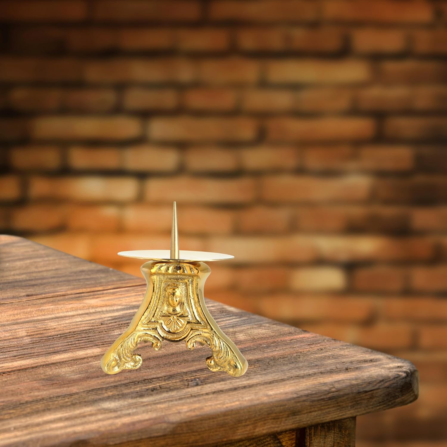 Needzo Solid Brass Candlestick Holder, Religious Home and Church Decoration, 3.5 x 4 Inches