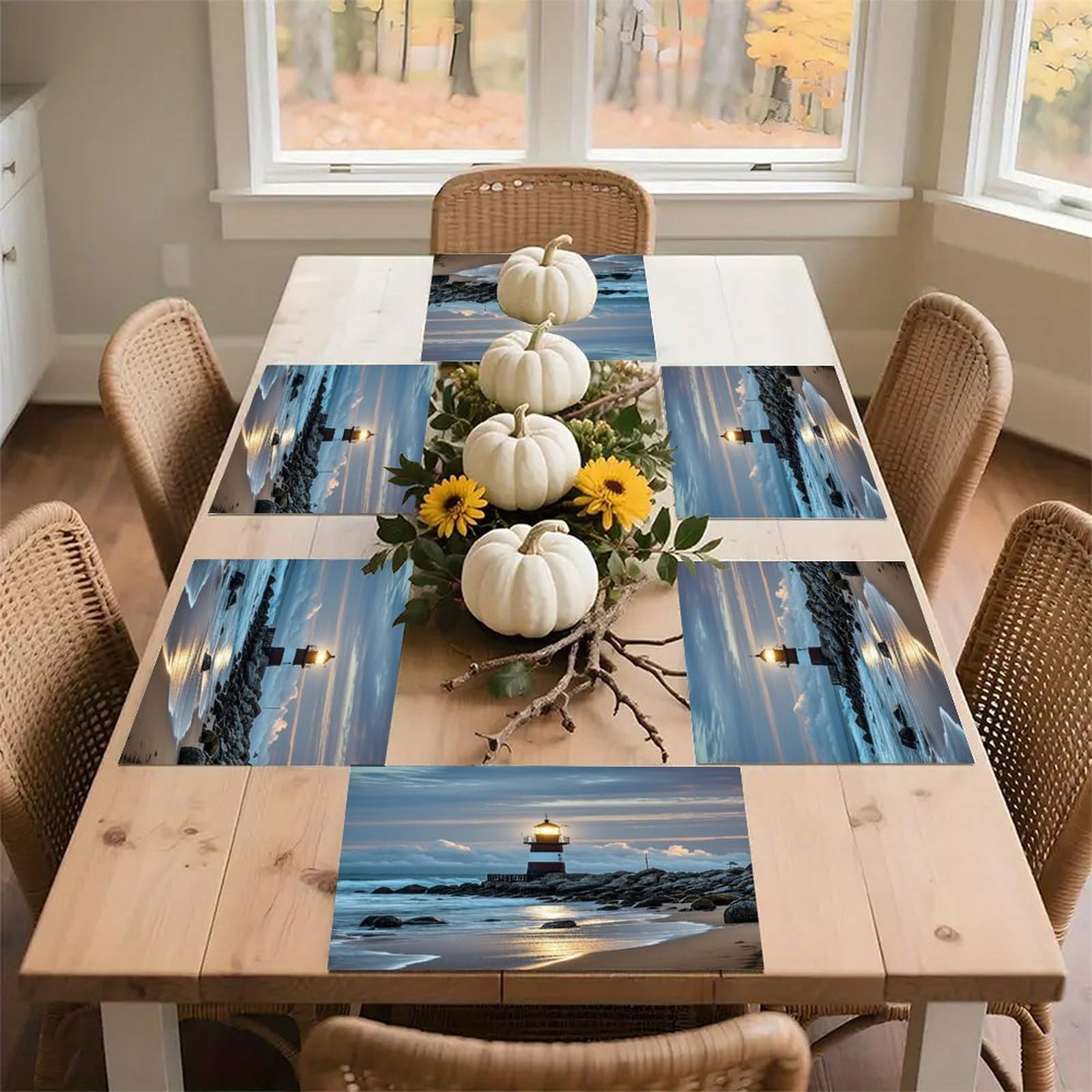 Sea Lighthouse Placemats Flax Place Mats for Dining Table Rectangle Non-Slip Table Mats Heat Resistant Washable Placemat for Kitchen Home Decor Party Outdoor 12" X 18"