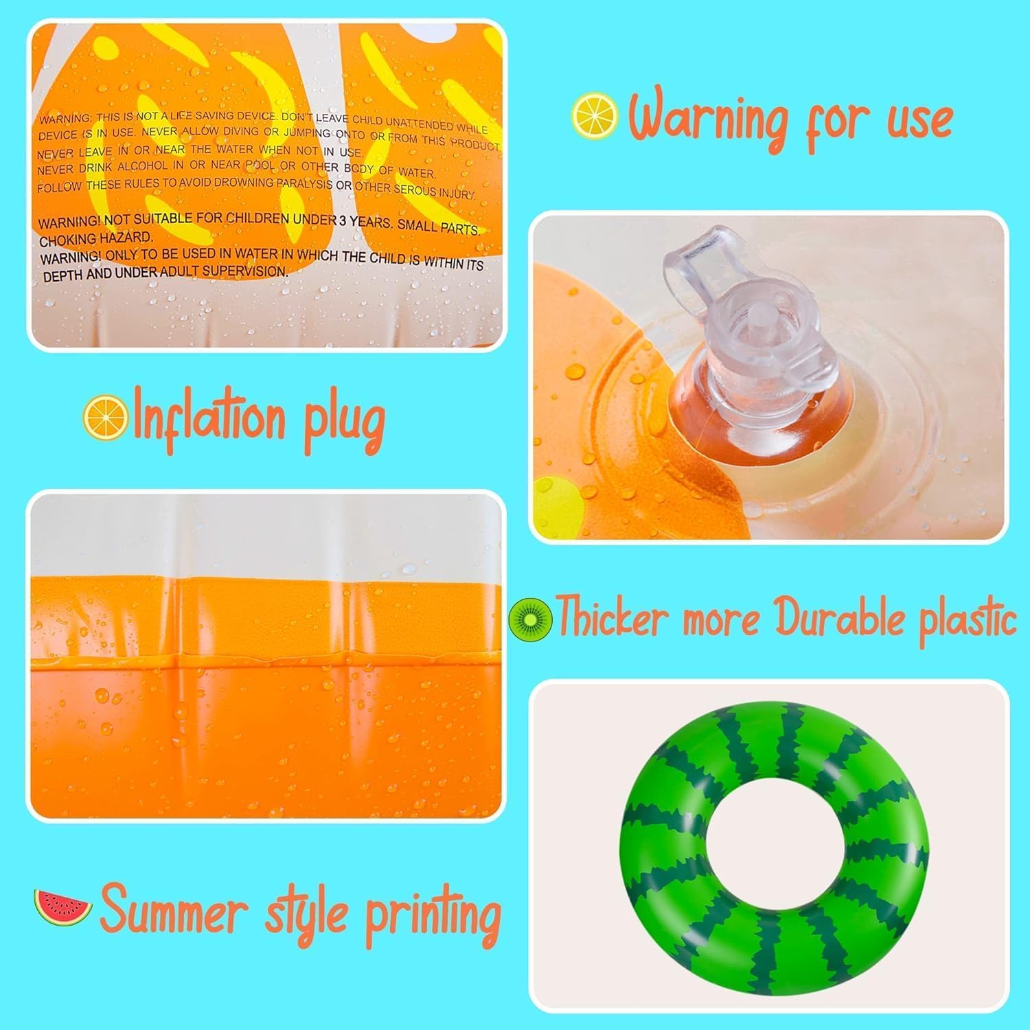 Pack De 4 Flotadores De Frutas Para Piscina – Sandía, Kiwi, Limón Y Naranja, Grandes Y Resistente, Ideales Para Verano Y Fiestas Tropicales