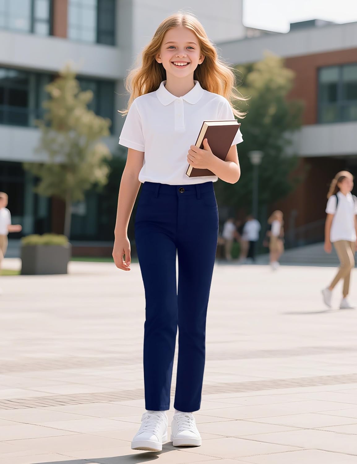 KEREDA Girls School Uniform Skinny Pants with Pockets, Elasticized Waistband, School Pants for Teen Girls Clothes - Image 3
