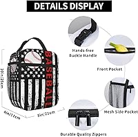 Vista 6 de Lonchera de béisbol con bandera estadounidense para hombres y mujeres, pequeña bolsa de almuerzo para oficina, trabajo, picnic, reutilizable