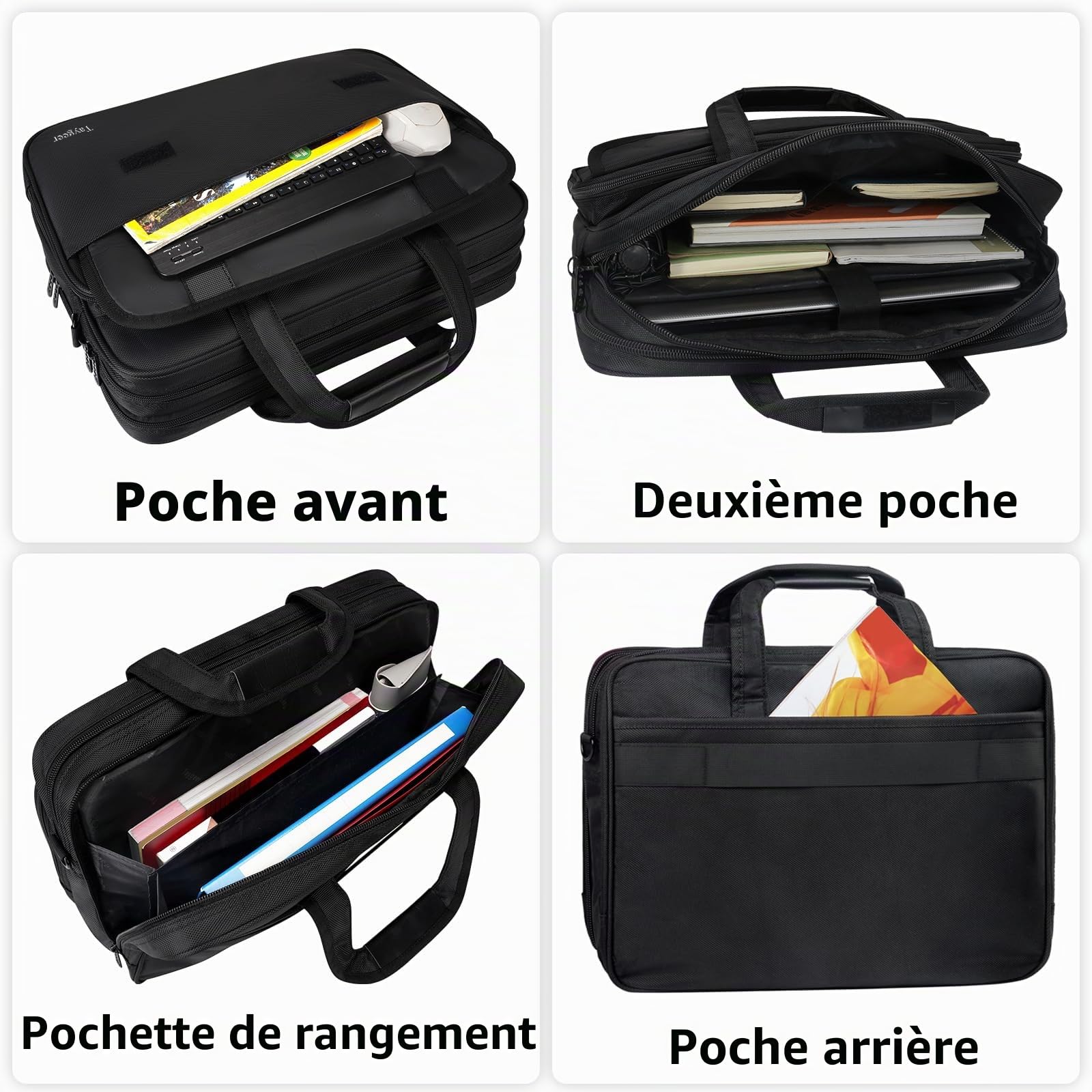 Taygeer Sac Ordinateur Portable Expansible 17 Poucse, Ordinateur Sac Messenger Résistant à l'eau Voyage Bureau Sacs bandouliere pour les hommes Portez sur Mallette Business Handcase, Noir