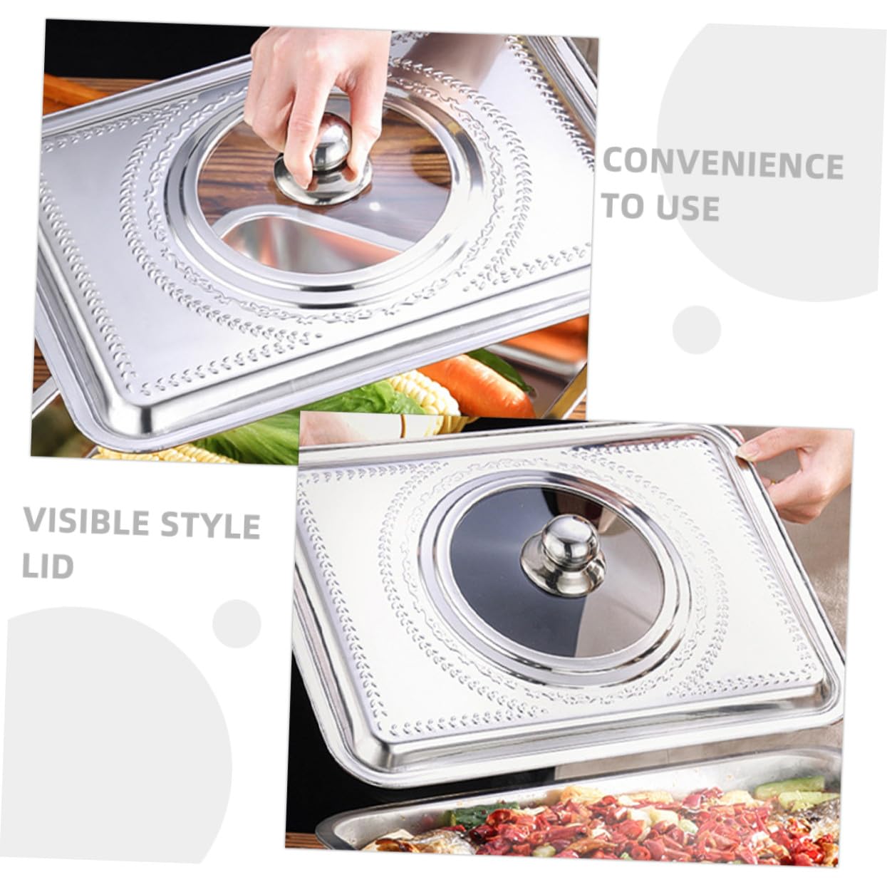 KOMBIUDA 2 pezzi Coperchio per Pentola Rettangolare in Acciaio Inossidabile Moderno con Coperchio Trasparente Visibile Resistente e Facile da Pulire Adatto per Cucina e Ristorante