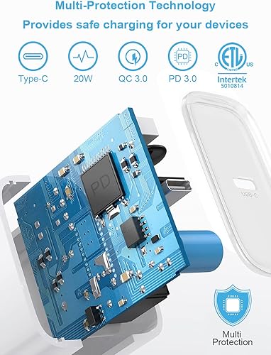 Miniatura 3 de Cargador rápido para iPhone, 3+3 unidades, cargador de pared USB C de 20 W con cable de carga rápida de 6 pies compatible con iPhone 3+3