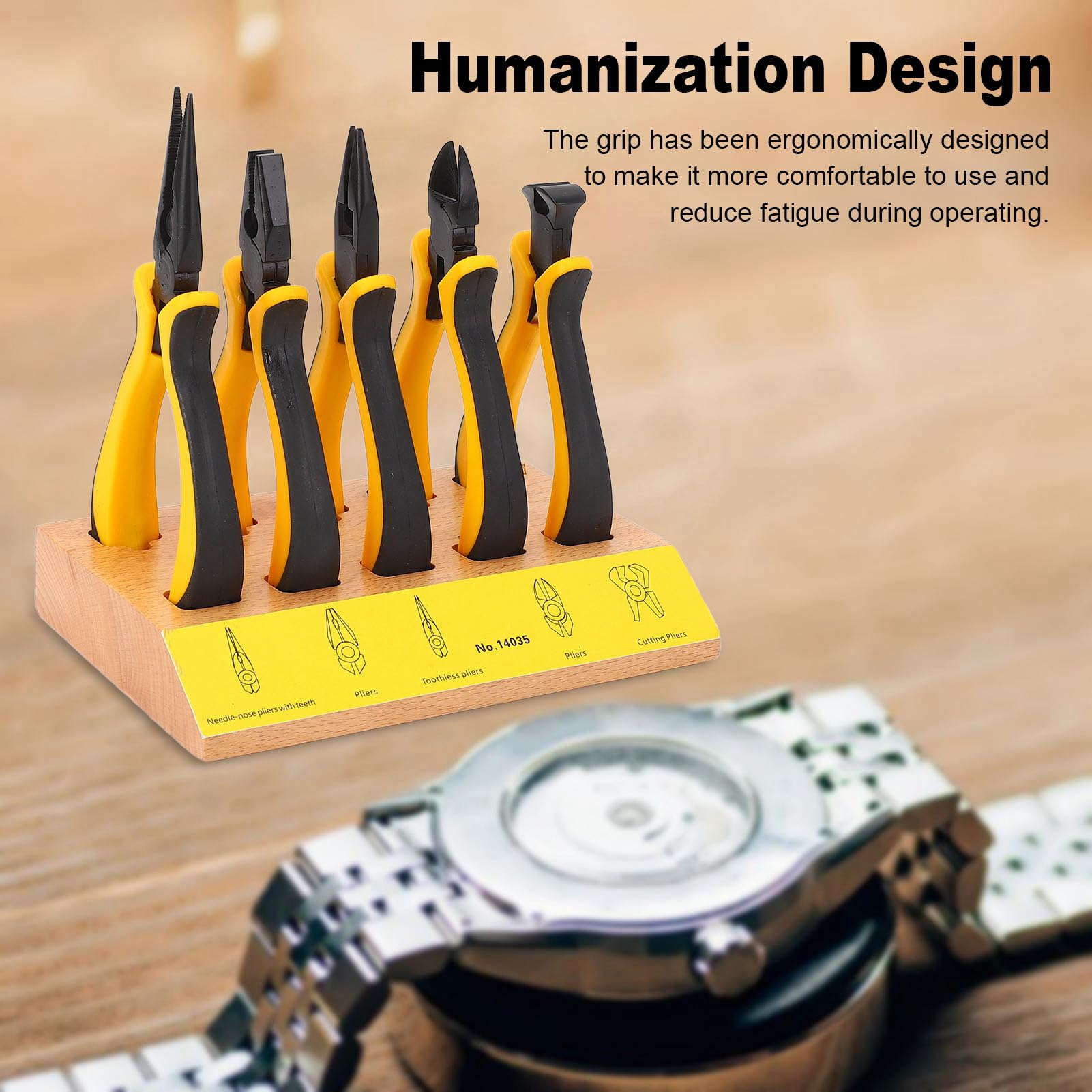 Schmuckzangen-Set, legierter Stahl, Gummi, 10,2 cm, Ohrring-Bastelzangen-Set mit Holzsockel, professionelles Schmuck-Reparatur-Werkzeug für Uhrmacher, Juweliere
