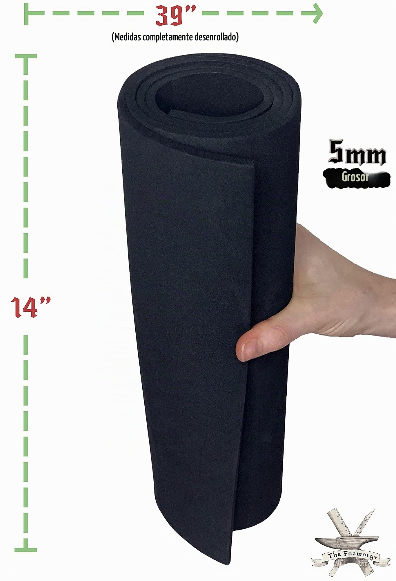 The Foamory Espuma EVA Cosplay – 5 mm (2 mm a 10 mm) – Negro o Blanco – Hoja de 14 x 39 – Ultra Alta Densidad 85 kg/m3 – por