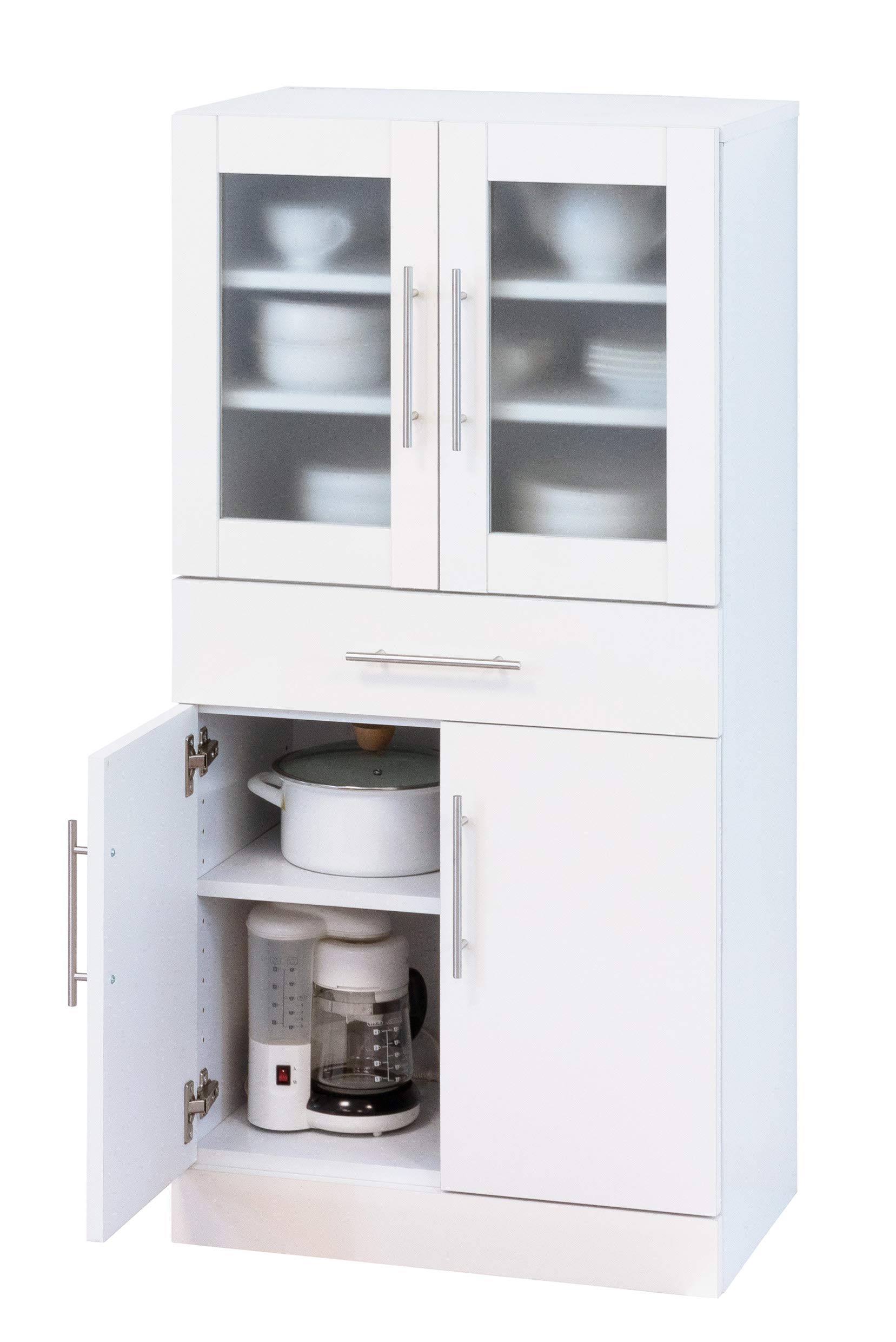Amazon｜食器棚 キッチンラック キッチンボード 前面鏡面 ホワイト 白 