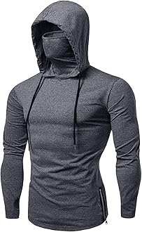 Zzple Mens Gym Thin Hoodie Long Sleeve Hoodies With Mask Sweatshirt Hooded Tops (Color : Grey, Size : Medium)