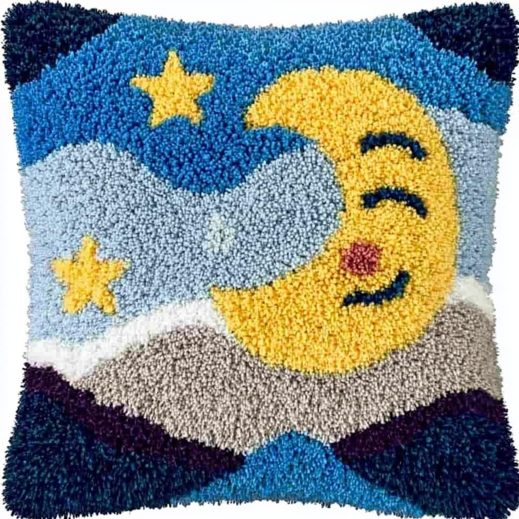 WallustrioaW Latch Hook Kits Pillow for Adults,Cartoon Stars and Moon