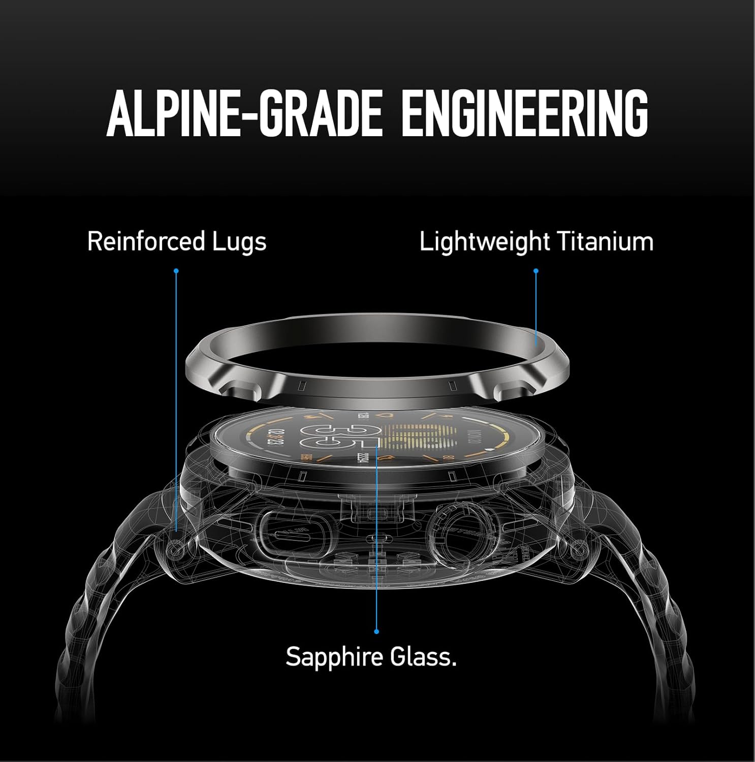 หน้าปัดนาฬิกา COROS APEX 4 แสดงเวลาและข้อมูลกิจกรรม