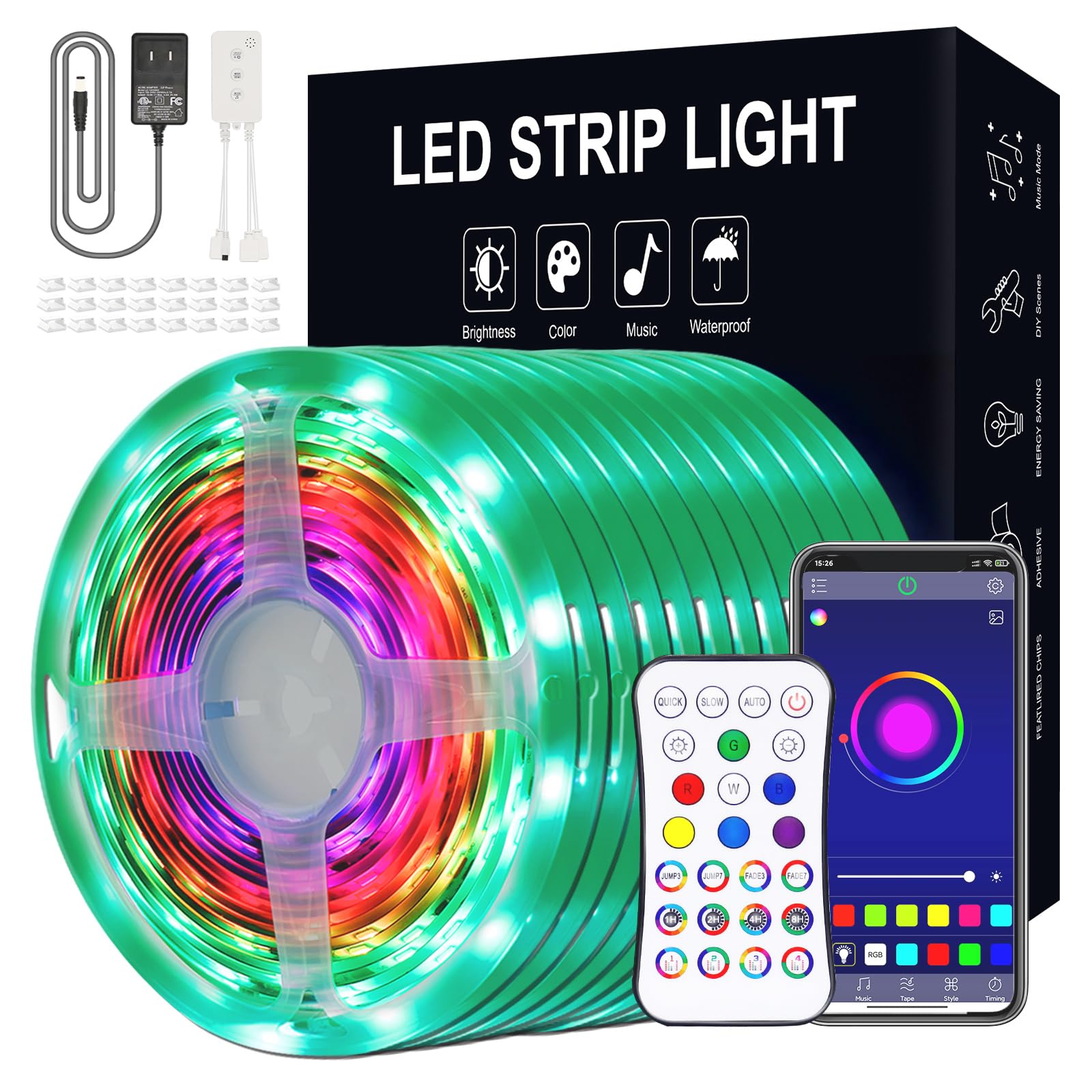 Photo 1 of 200ft LED Strip Lights Outdoor Waterproof - Remote and Bluetooth App Smart Control, IP65 Waterproof RGB Outdoor LED Strip Lights, 16 Million Color, for Garden, Bedroom, Eaves, Poolside, Bar Counter