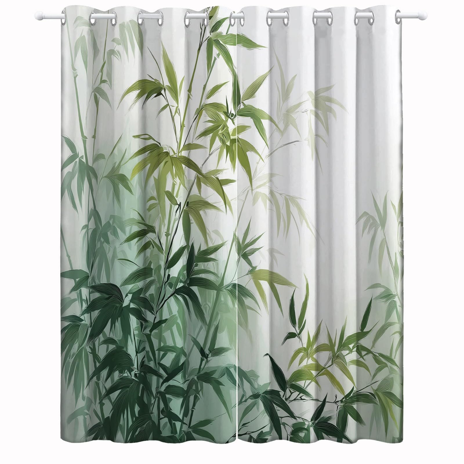 Zasłona zaciemniająca Malarstwo Atrament Bambusowy Las Rośliny do sypialni Salon Zasłony z nadrukiem 117 szer. x 183 cm (2 panele) Izolowane termicznie Zasłony z oczkami Zielony