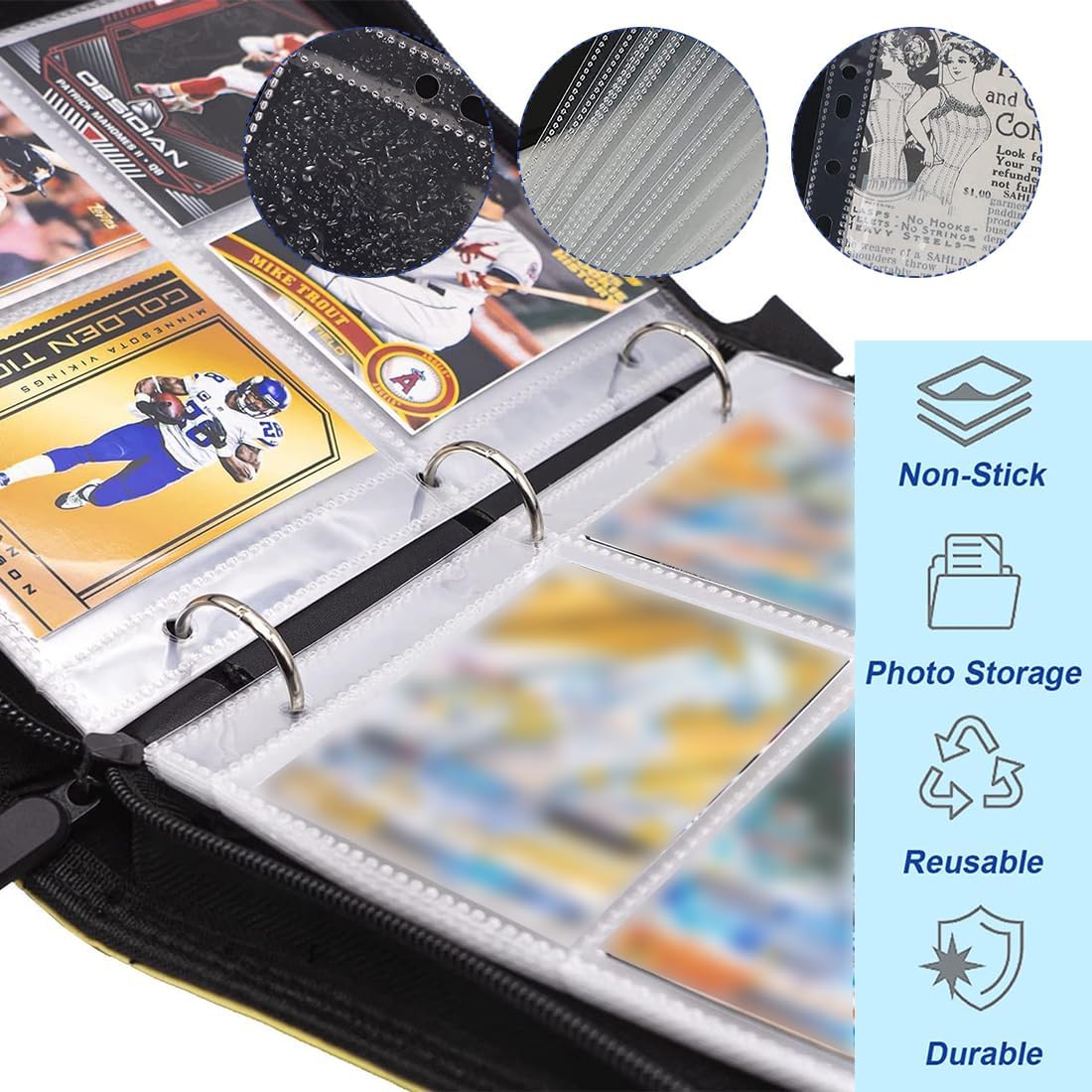 Photocard Sleeves 50 Pack 400 Pockets 6 Ring A5 Binder Sleeves 2.5x3.5 Inch Double-Sided 4 Pocket Page Protector for Game Cards, Photos, Postcards thumbnail